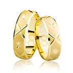 Sarı Desenli Bombeli Altın Alyans 3704-3