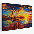 Deniz ve Yelkenli Manzarası Yağlıboya Görünüm Dekoratif Kanvas Duvar Tablosu-3708