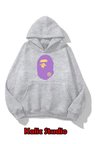 unisex Bape Baskılı oversize sweatshirt gri