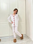 Kız Çocuk Kalpli Önden Düğmeli Pamuklu Pijama Takımı 7/8-8/9-9/10 YAŞ