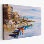 Sahildeki Renkli Tekneler Dekoratif Kanvas Duvar Tablosu-3723