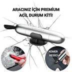 Polham 2in1 Araç İçi Cam Kırıcı ve Emniyet Kemer Kesici, Premium Acil Durum Kiti, Hayat Kurtarıcı Gri