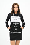 Kadın Kapüşonlu Baskılı  Sweat Elbise 7004