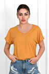 Kadın V Yaka Kısa Kollu T-shirt 1478-23