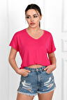 Kadın V Yaka Kısa Kollu T-shirt 1478-23