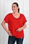 Kadın V Yaka Büyük Beden T-shirt 1486-23