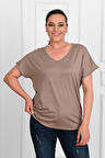 Kadın V Yaka Büyük Beden T-shirt 1486-23