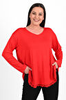 Kadın Etek Ucu Güpür Dantel Detaylı Büyük Beden Bluz 1386-23