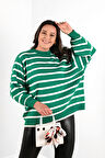 Kadın Çizgili Balon Kol Bisiklet Yaka Triko 4306-24-002