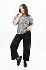 Kadın Büyük Beden Leopar Desenli T-shirt Takım 8113-24