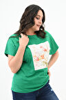 Kadın Büyük Beden Çiçek Baskı Detaylı T-shirt 1780-25