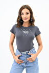 Kadın Taş İşlemeli Nakış Detaylı T-shirt 1774-25