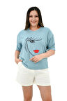Kadın Büyük Beden Yüz Baskılı T-shirt 1788-25