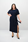 Kadın Büyük Beden Kısa Kollu Kuşaklı Elbise 5297-25
