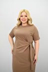 Kadın Büyük Beden Kısa Kollu Bel Bağlama Detaylı Elbise 5303-25