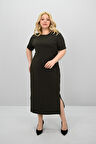 Kadın Büyük Beden Kısa Kollu Yırtmaç Detaylı Basic Elbise 5309-25