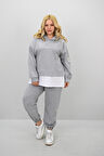 Kadın Büyük Beden Uzun Kollu Kapüşonlu Lastik Paça Eşofman Takımı 8180-25