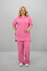 Kadın Büyük Beden Modal Kumaş Kısa Kollu Bol Paça Eşofman Takımı 8184-25