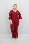 Kadın Büyük Beden Kısa Kollu V Yaka Ara Biye Detaylı Eşofman Takımı 8181-25