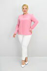 Kadın Büyük Beden Hakim Yaka Taş Broş Detaylı Bluz 0034-25