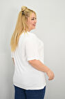 Kadın Büyük Beden Kısa Kollu Yakası Biye Detaylı Bluz 1970-25