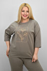 Kadın Büyük Beden Kısa Kollu Çiçek İşlemeli Eşofman Takımı 8199-25