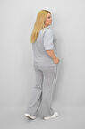Kadın Büyük Beden Kısa Kollu Ara Biye Detaylı Bol Paça Eşofman Takımı 8189-25
