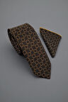Geometrik Desen Kahve Kravat & Mendil