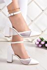 Diana Beyaz Vegan Fileli Kalın Topuklu Ayakkabı