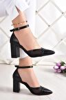 Diana Siyah Vegan Fileli Kalın Topuklu Ayakkabı