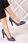 Gowa Plus Lacivert Saten Abiye Stiletto