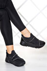 Barbara Siyah Streç Gümüş Taşlı Sneaker