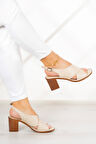 Soleil Bej Hakiki Deri Topuklu Sandalet