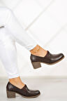 Alizee Kahverengi Hakiki Deri Günlük Topuklu Ayakkabı