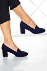 Della Lacivert Krep Kalın Topuklu Ayakkabı