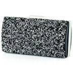 Siyah Saten Kristal Granül Taşlı Metal Saplı Abiye El Çantası