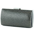  Antrasit Saten Kristal Taşlı Metal Saplı Abiye El Çantası