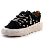 Valentina Siyah Denim Kristal Taşlı Gümüş Bağcıklı Sneaker