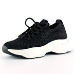 Siyah Örgü Dokuma Taş Detaylı Bağcıklı Slip-on Sneaker