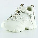 Ekru Yüksek Taban Spor Fileli Taşlı Bağcıklı Platform Sneaker