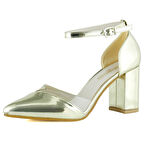 Erkan Saçmacı Aurora Altın Ayna Şeffaf Tasarım Sivri Burun Kalın Topuklu Klasik Ayakkabı
