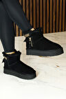 Erkan saçmacı  Siyah Süet Fermuarlı Kürk Astarlı Yuvarlak Burun Günlük Bot
