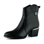 Erkan saçmacı  Siyah Hakiki Dana Derisi Tokalı Fermuarlı Sivri Burun Kalın Topuklu Günlük Bot