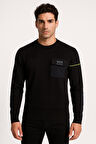 Erkek Triko Bisiklet Yaka Cep Detaylı Siyah 3755