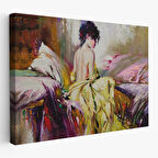 Yalnız Kadın Pastelboya Görünüm Dekoratif Kanvas Duvar Tablosu-3766