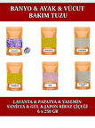 LAVANTA&PAPATYA&YASEMİN&VANİLYA&GÜL&JAPON KİRAZ ÇİÇEĞİ BANYO TUZU AYAK BAKIM TUZU 6 X 250 GR.