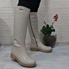 Pierre Cardin 52500 Krem  Fermuarlı 43cm İçi Kürklü Kadın Çizme