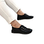 Voyager 9871 Siyah Hakiki Deri Boncuklu Kadın Ayakkabı