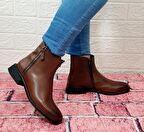 Voyager 8479 Taba Renk Kaymaz Taban Hakiki Deri Kadın Bot