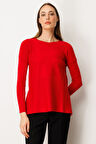 On Kadın Yanları Fermuarlı Sıfır Yaka Triko Kazak 65318 Kırmızı